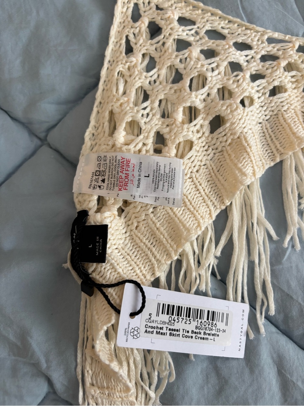 Nasty Gal Cream Crochet Fringe Crop Top - Picture 3 of 3